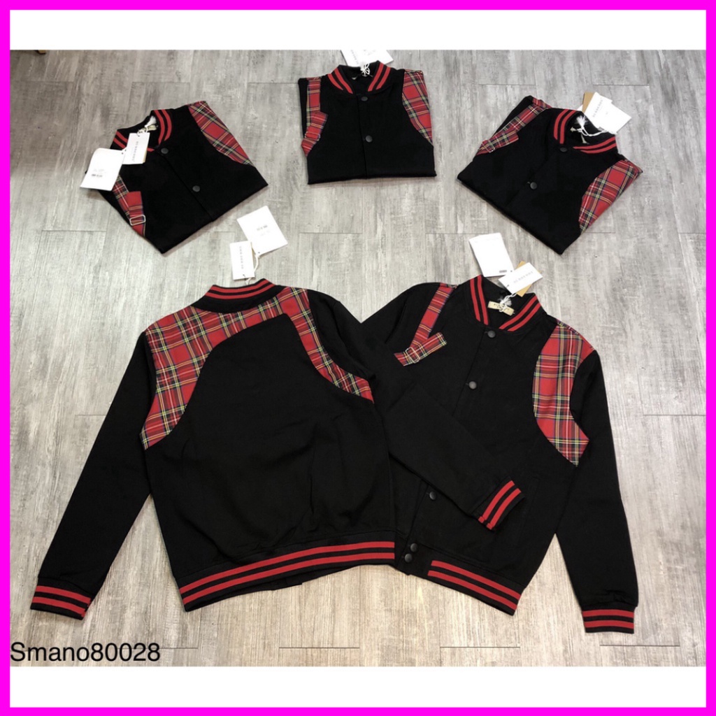Áo khoác bomber nỉ kẻ lưng caro from dáng unisex phù hợp cả nam nữ. wkshop