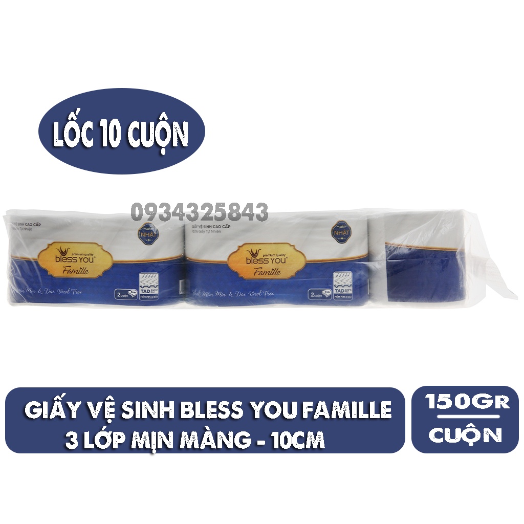 [Giá sỉ] Bành 10 lốc giấy vệ sinh Bless you Familie - giấy 3 lớp có lõi