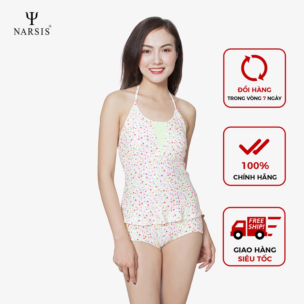 [Mã BMLTA50 giảm 10% đơn 99K] Bộ Bơi Nữ Narsis A8011 màu trắng hoa nhí