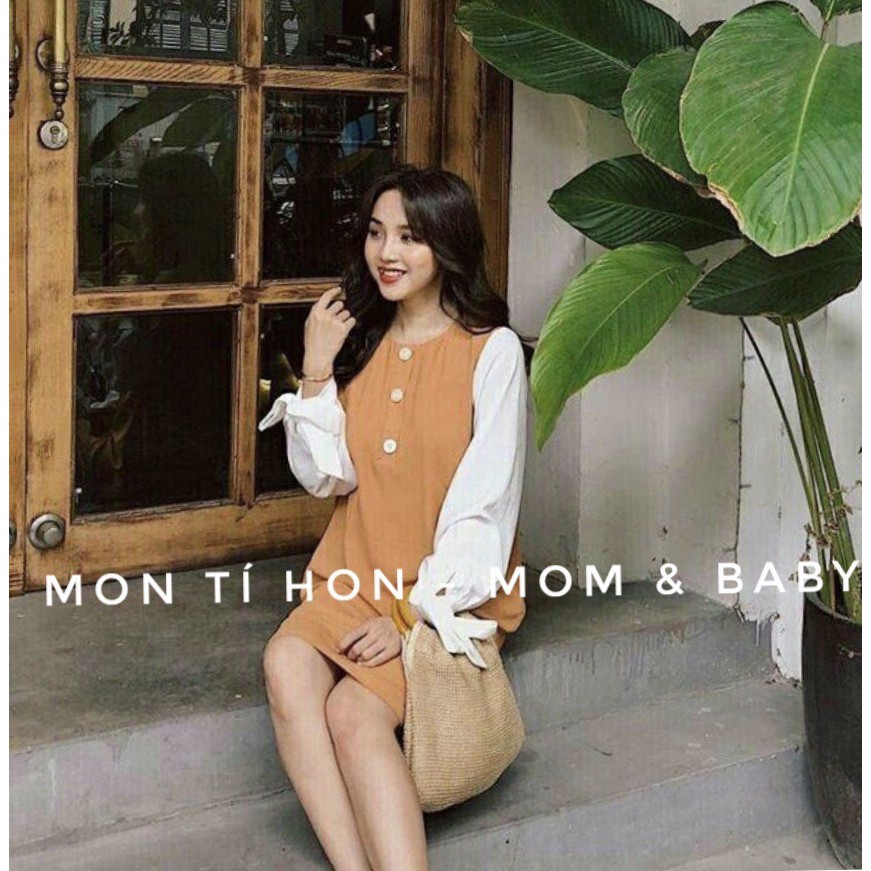 Váy Suông Dài Tay Phối Trắng