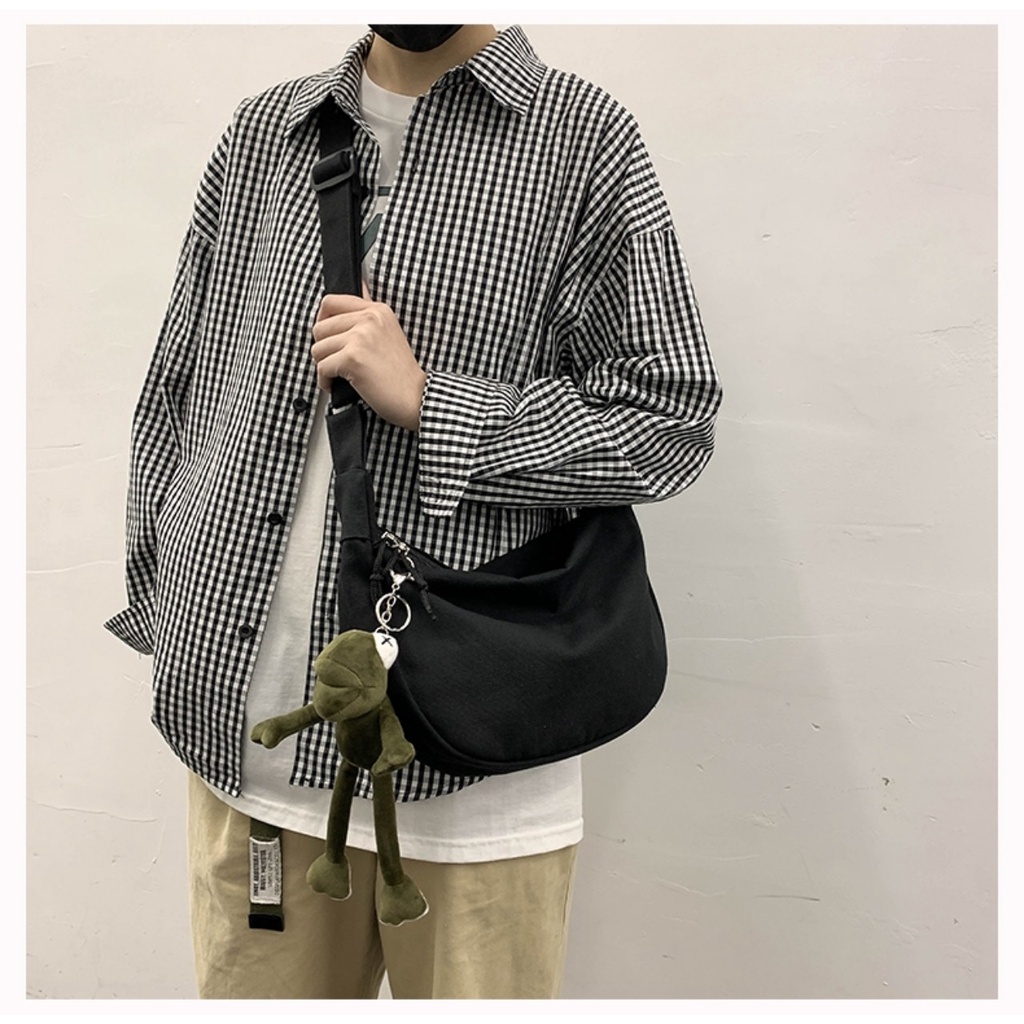 Túi tote bán nguyệt vải canvas đeo chéo đi hoc unisex  phong cách ulzzang thời trang cao cấp BN021