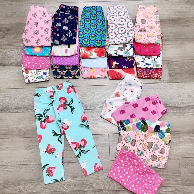 Set 5 quần legging co giãn 4 chiều bé gái