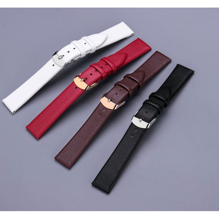 Dây Đeo Đồng Hồ Bằng Da Mềm Mỏng Có Khóa Kim Loại Màu Vàng Hồng 10/12/13/14/15/16/17/19/20/21/22mm