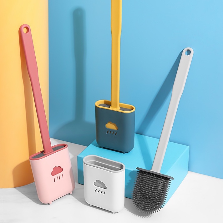 Chổi Cọ Silicon Bồn Cầu Cọ Toilet Thông Minh Có Hộp Đựng Dán Tường