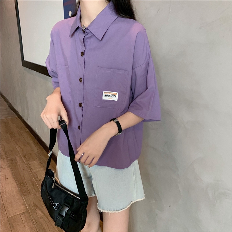 SUXI Áo Sơ Mi Thiết Kế Tay Ngắn Dáng Rộng Kiểu Cách Retro Cho Nữ