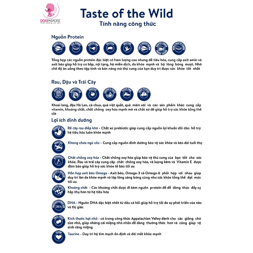 Thức ăn hạt Taste of the wild cho chó vị bò rừng và nai nướng 500g - Dog Paradise