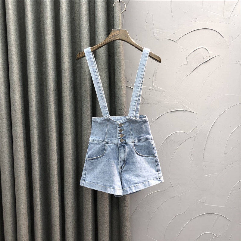 Quần Short Yếm denim Dáng Chữ A Lưng Cao Thời Trang Mùa Hè Năm 2021 Cho Nữ