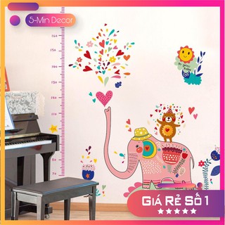 Decal Dán Tường Thước Đo Chiều Cao Voi Hồng