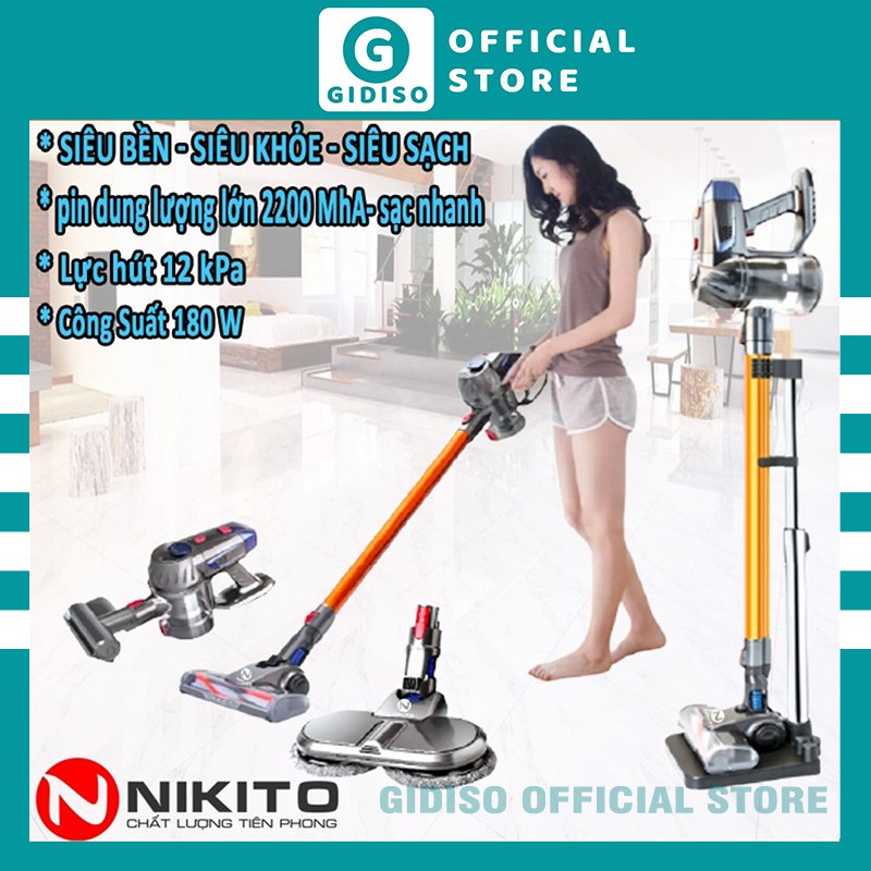 Máy Hút Bụi Gia Đình Không Dây NIKITO VC2100 Lau Siêu Sạch Pin Bền - GIDISO