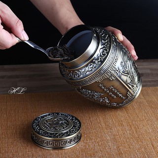 Lọ đựng chè đồng hoa văn cổ size To