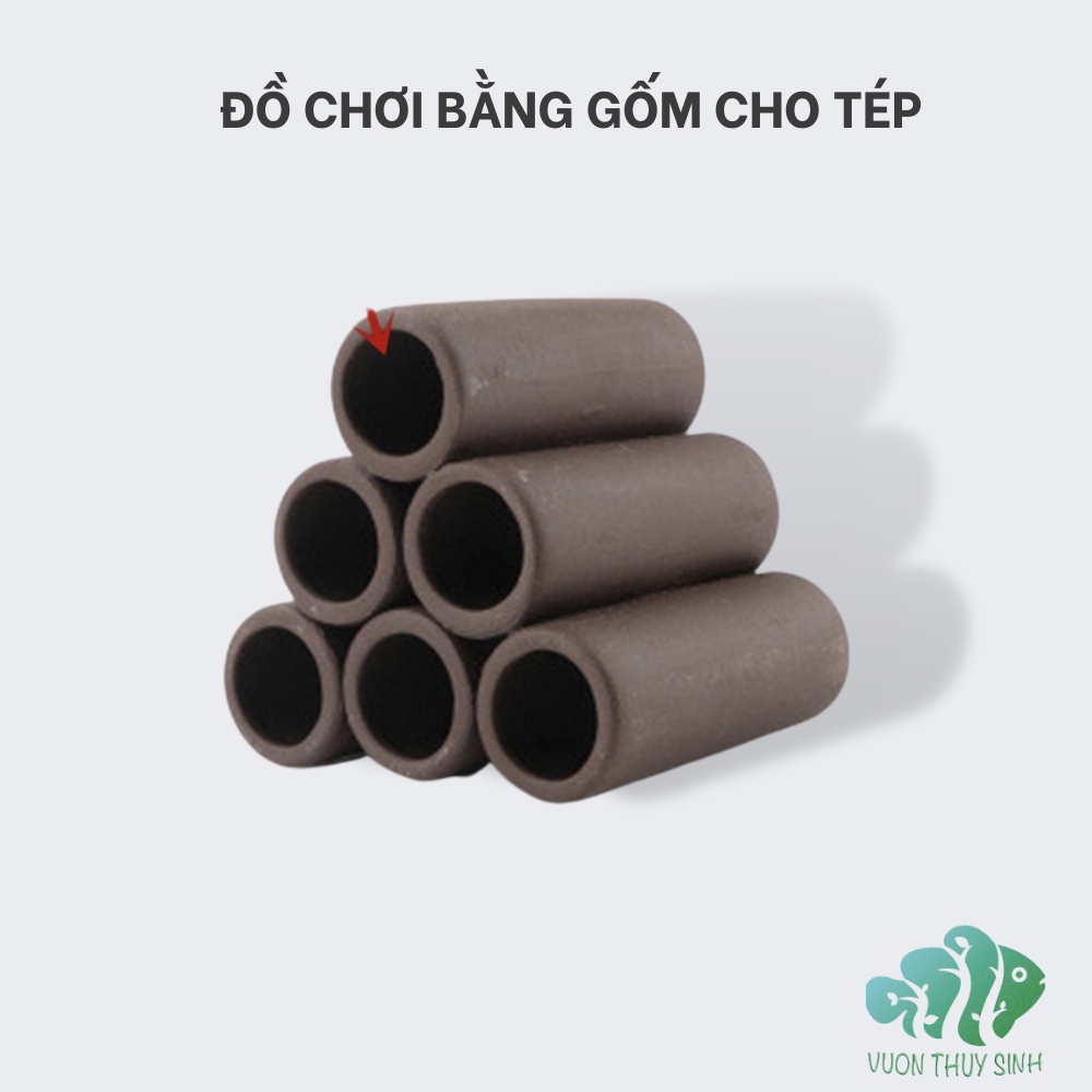 Đồ chơi bằng gốm hình bộ 6 ống sứ đồ chơi cho cá, tép cảnh trang trí bể cá thủy sinh