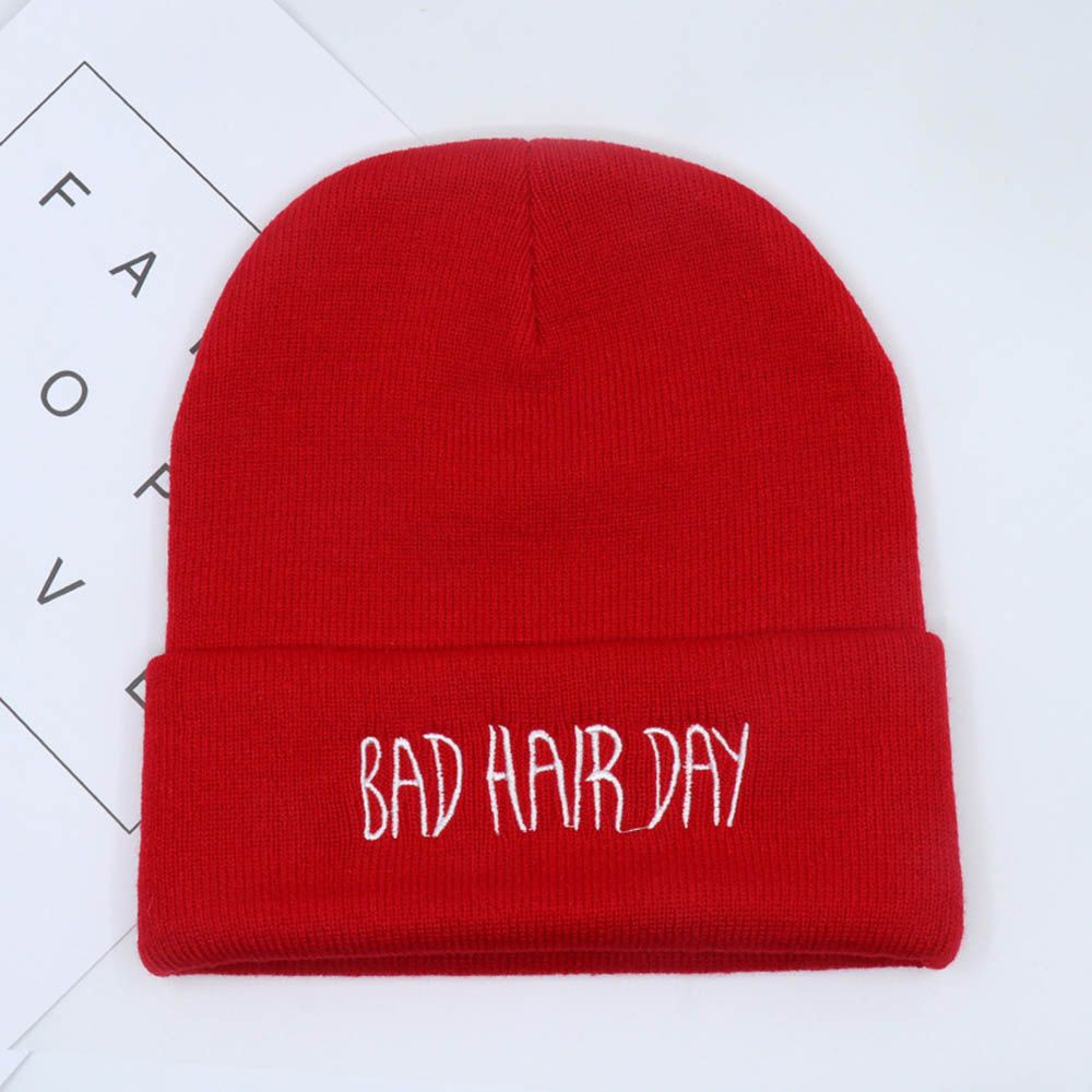 Mũ beanie Mềm Thêu Chữ Bad Hair Day Nhiều Màu Sắc Thời Trang Thu Đông Cho Nam Và Nữ