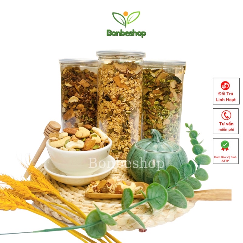 Hũ 500gr Ngũ Cốc Granola Vị Trà Xanh, Thơm, Giòn, Bổ Dưỡng