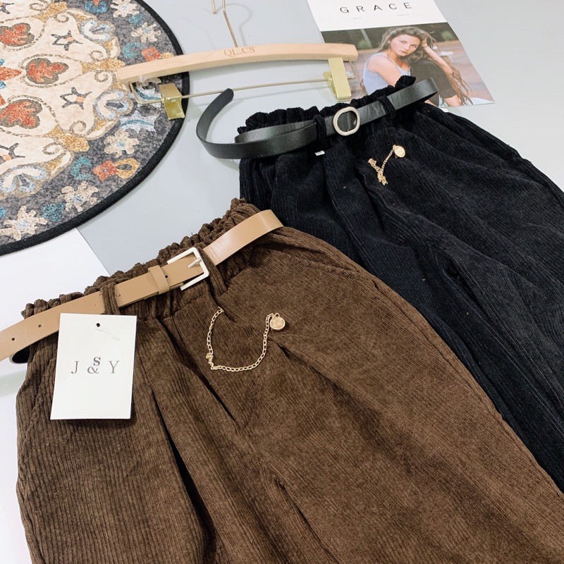 BÁN SỈ QUẦN BAGGY TĂM NHUNG KÈM ĐAI + XÍCH 2 MÀU NỮ | BigBuy360 - bigbuy360.vn