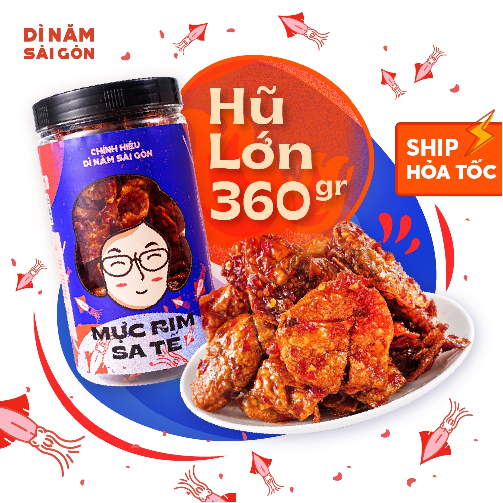 MỰC RIM SA TẾ 360GR I DÌ NĂM SÀI GÒN I Mực LOẠI 1, sa tế chuẩn miền trung, đồ ăn vặt xịn I CAY VỪA SIÊU NGON SIÊU DÍNH