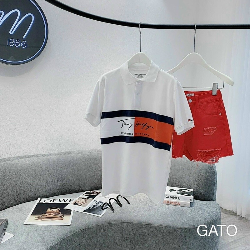 ÁO POLO TONY TRẮNG PHỐI ĐEN ĐỎ CHO NỮ