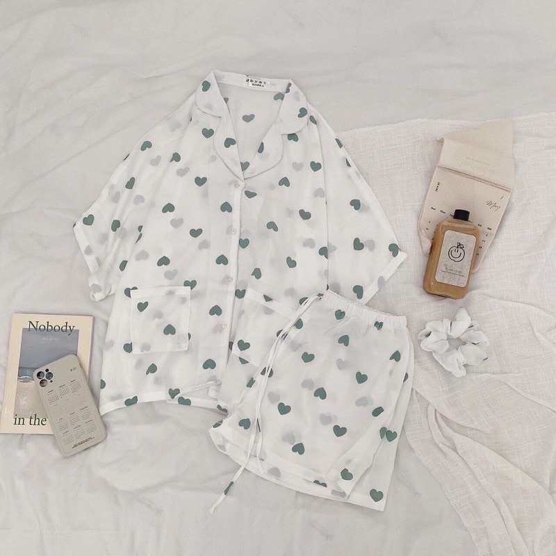 BỘ ĐỒ NGỦ PIJAMA TIM HỒNG 🦋 SET MẶC NHÀ NỮ TIM TO 🦋