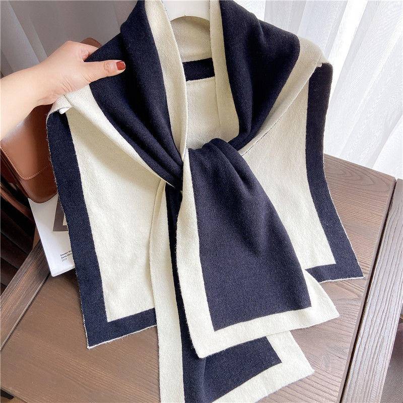 Khăn Choàng Cổ Nhỏ Vải cashmere Màu Sắc Tương Phản Thời Trang Xuân Thu Cho Nữ