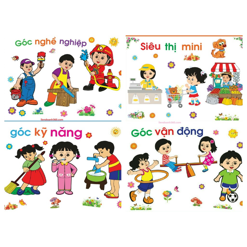 Tranh góc trang trí mầm non , đồ dùng mầm non ,góc đề can 9 bộ góc thiên nhiên , góc cô và trò