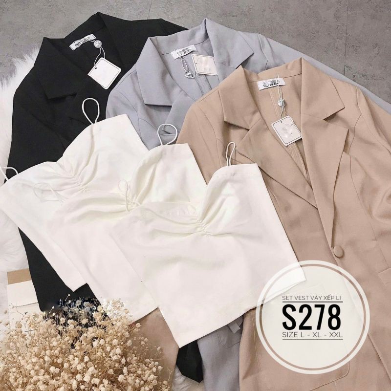 Set vest big size 3 món váy xếp li từ 60kg-90kg