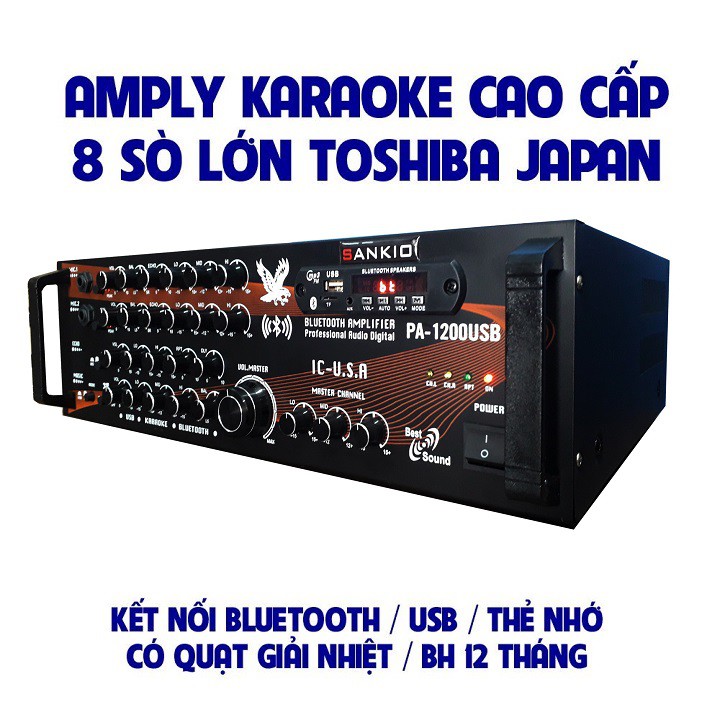 Ampli Bluetooth SANKIO PA-1200 Amply Karaoke Nghe Nhạc gia đình - 8 sò Nhật cao cấp