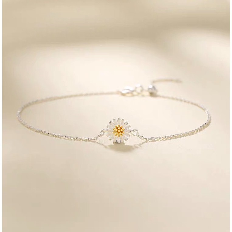 Lắc tay bạc nữ TLEE hoa cúc nhị xi vàng 10k óng ánh TleeJewelry LT0151