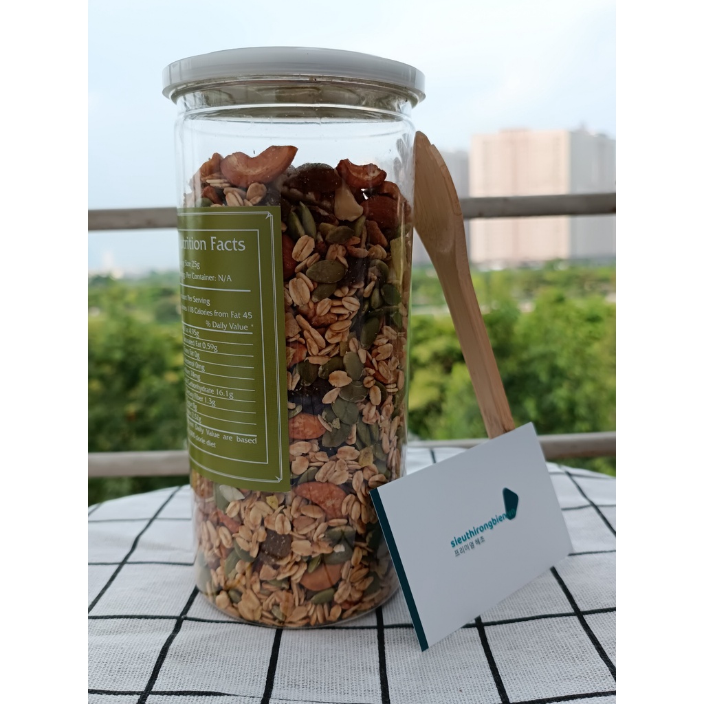 Granola ngũ cốc siêu hạt và quả khô giàu dinh dưỡng phù hợp ăn kiêng có thêm yến mạch 500gr tặng thìa đa năng