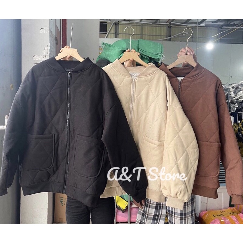 Áo khoác bomber trám trần bông 2 túi Ulzzang