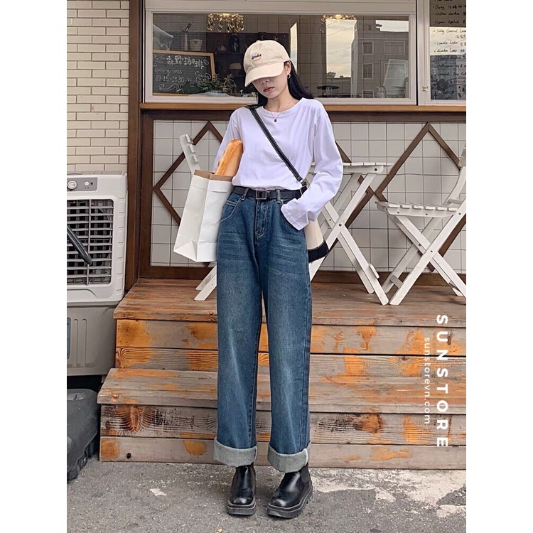 Quần jeans ống suông dáng dài simple jeans ulzzang