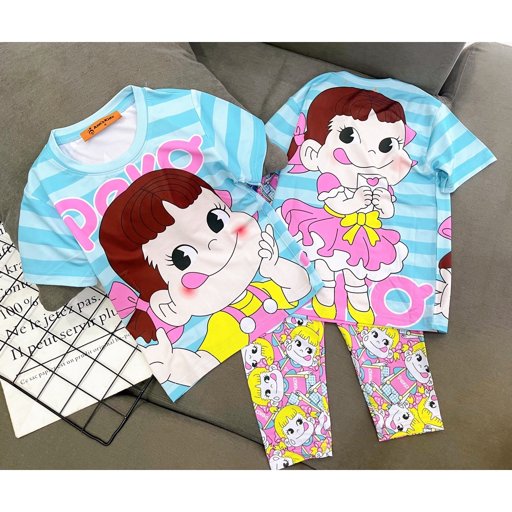[22-42kg] Bộ Quần Dài tay ngắn chất thun lạnh in 3D siêu dễ thương cho bé gái, Đồ bộ thu đông bé gái