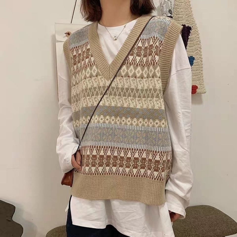 Áo Gile Vest Knitted Women's Sleeveless Korean Student V-neck Pullover Vest