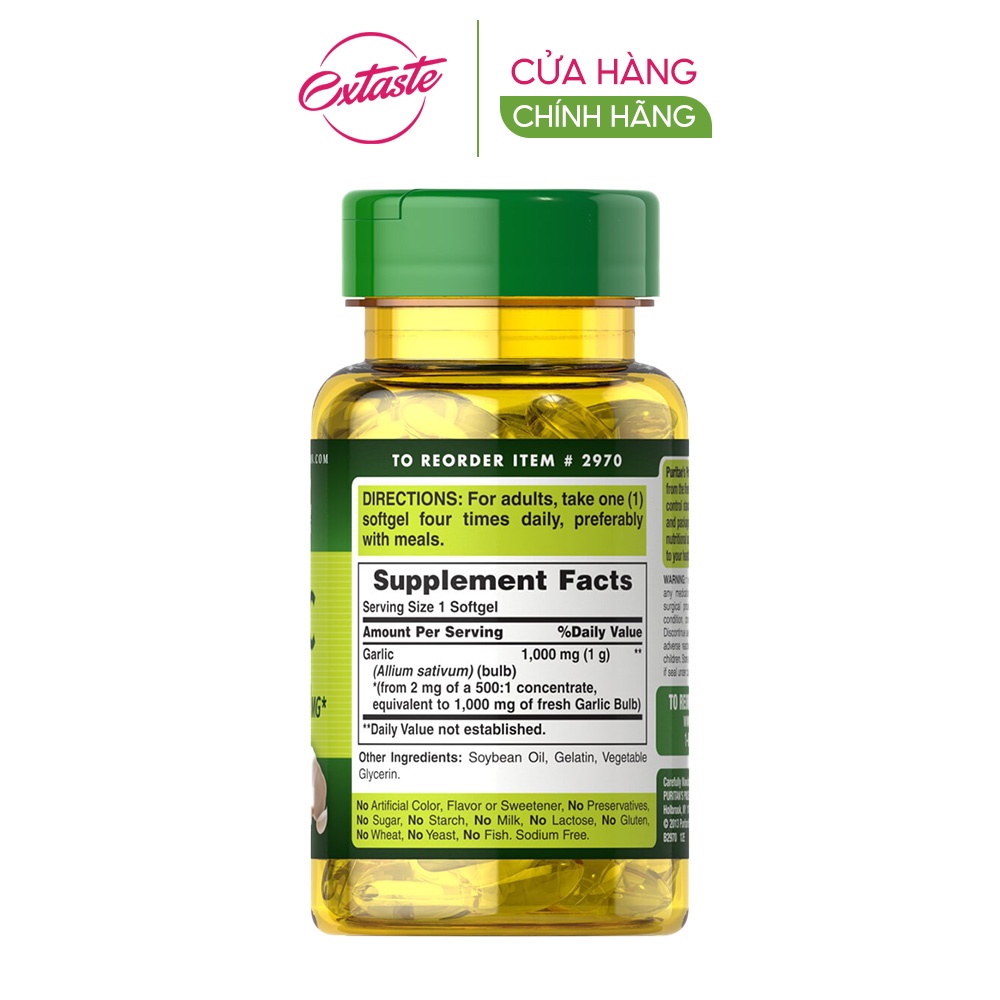 Viên uống tinh dầu tỏi không mùi puritan's pride garlic oil 1000mg 100 viên Healthy care extaste