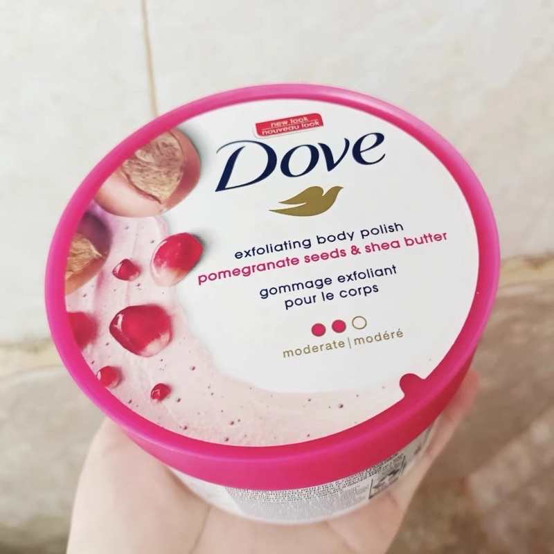 Tẩy Tế Bào Chết Body Dove Hương Lựu Bơ Hạt Mỡ Dưỡng Trắng Cấp Ẩm 298g
