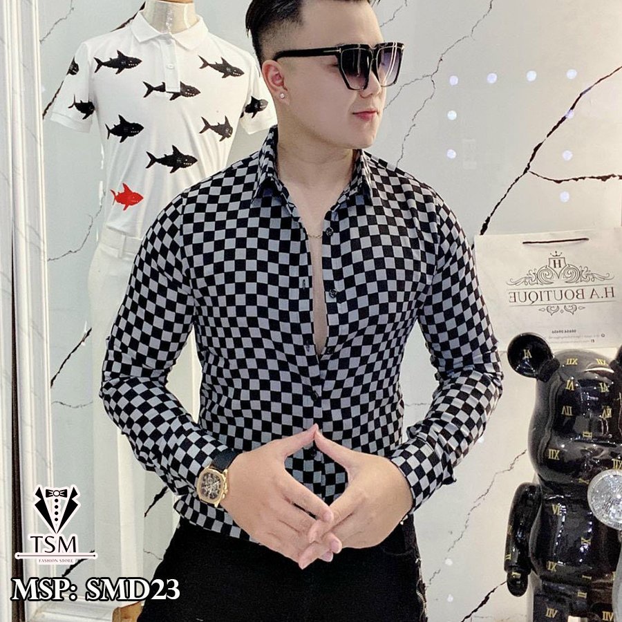 COMBO Aó sơ mi nam nữ Dài Tay Kẻ Caro HALLA Form body Lụa Sang Trọng Lịch Lãm