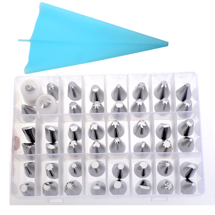 Bộ 52 phụ kiện trang trí bánh kem gồm 48 vòi bắt bông kem+túi đựng kem+2 đầu gắn vòi kèm hộp đựng tiện dụng
