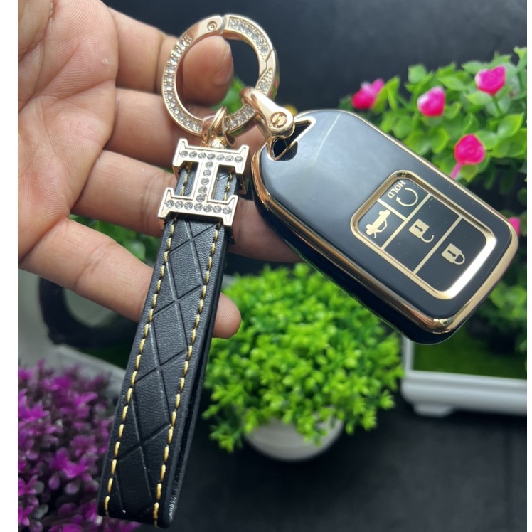 Ốp chìa khóa TPU Đen vàng 4 Nút Smart key xe ô tô HonDa CRV, HRV, Civic, City, Brio, Jazz 2018-221 (4 Nút thông minh)
