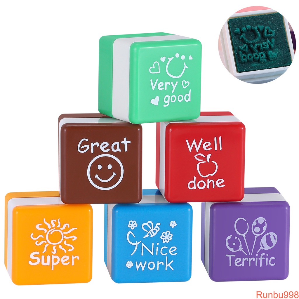 6pcs English Teachers Encourage Stamp Seal Water Self-Inking Kid Cartoon Encouragement Toys