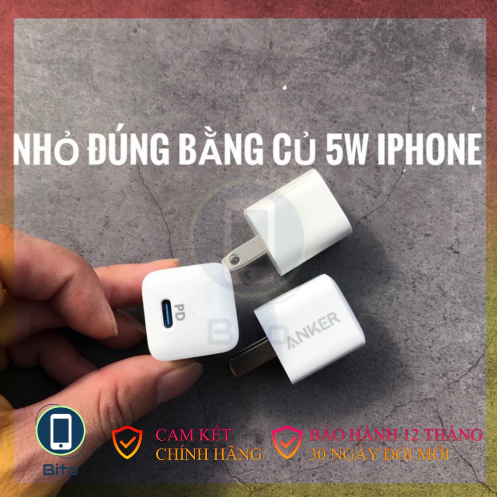 Củ sạc nhanh Anker A2633 PowerPort PD Nano 20W - 1 cổng USB C - Hỗ trợ sạc nhanh cho iphone, ipad - Bảo hành 18 tháng