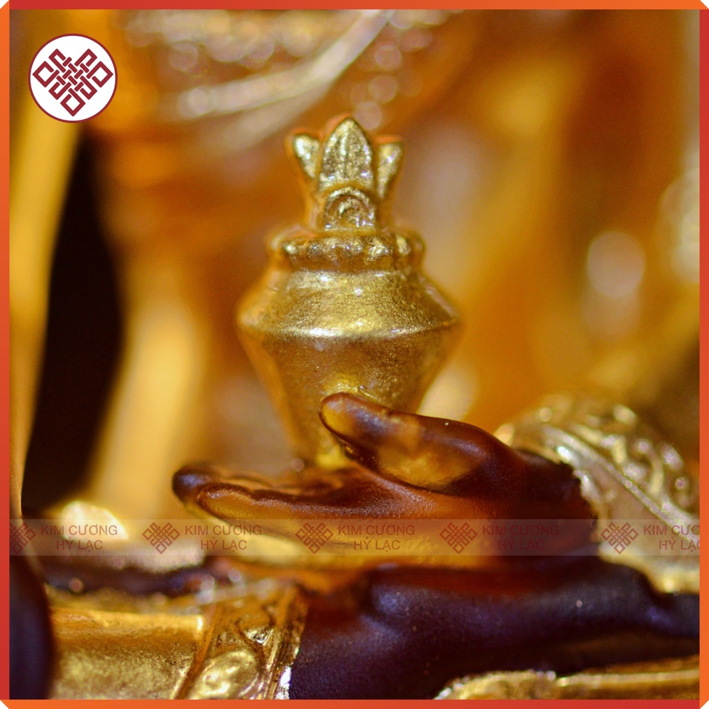 Tượng Phật Dược Sư Mật Tông [Kim Cương Hỷ Lạc] Lưu Ly Và Đế Sen Lưu Ly Màu Nâu