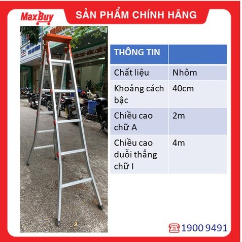 [Giao nhanh 2h HN] Thang nhôm gấp chữ A Việt Nam MB-20 chiều cao chữ A 2m