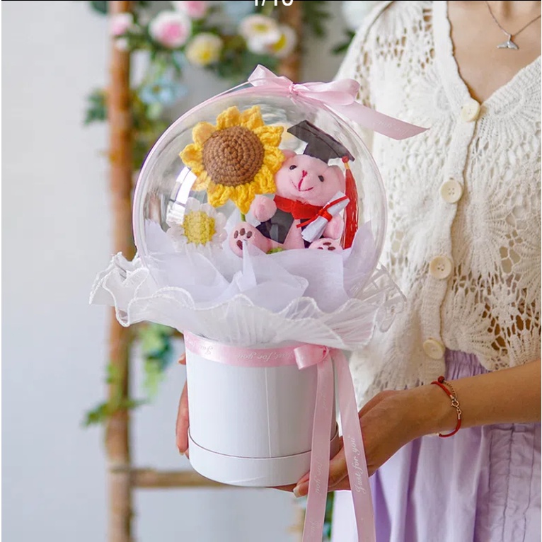 [Hàng Hoàn Thiện] Ống Hoa Hoạt Hình Sáng Tạo Tự Làm Thủ Công Kết Hợp Móc Đan Hoa Bất Tử