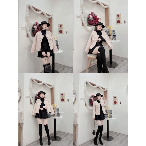 Áo khoác dạ tweed túi ngực sz ml