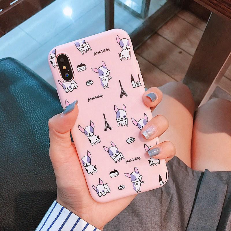 Cartoon Puppy Dog Case For  IPhone 8 7 6 6sPlus iphone XS Max XR X Soft TPU Case 6p Cute Pink Color Casing