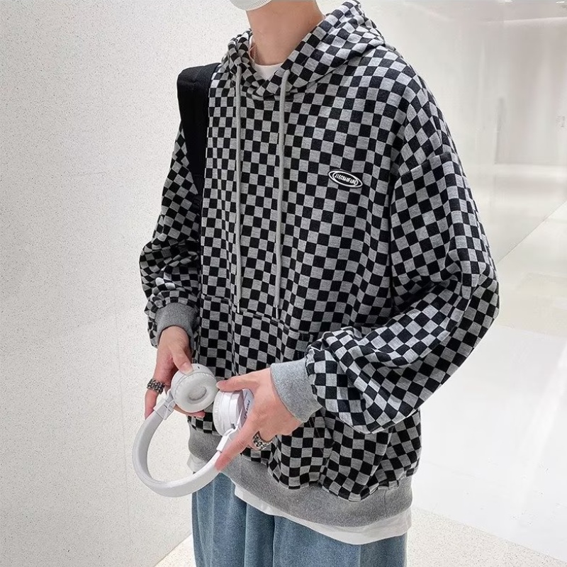 Áo hoodie bàn cờ tay dài dáng rộng lưới đen trắng họa tiết phong cách hàn quốc thời trang cho nam nữ thời trang áo pull bigsize unisex