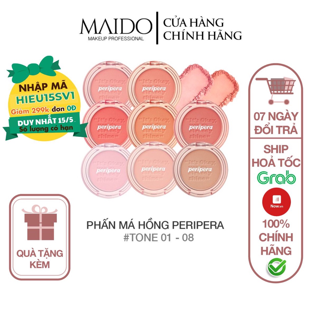 Phấn má PERIPERA PURE BLUSHED SUNSHINE CHEEK 4,2g siêu mịn nhẹ nhàng phù hợp với tất cả các loại da MAIDO COSMETICS