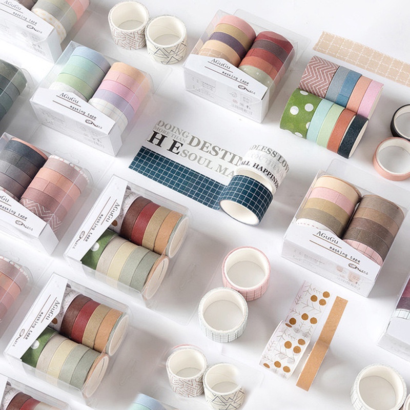 Bộ 10 Cuộn Băng Keo Washi Màu Sắc Macaron Trang Trí Sổ Tay Phong Cách Retro
