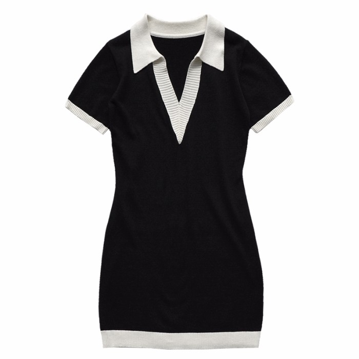 Đầm Dệt Kim Tay Ngắn Cổ Chữ V Phong Cách Vintage | BigBuy360 - bigbuy360.vn