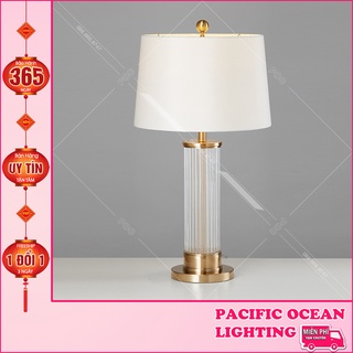 Đèn bàn phòng ngủ thân pha lê chao vải poc mb8224 đèn để bàn kiểu dáng hiện đại trang trí phòng khách