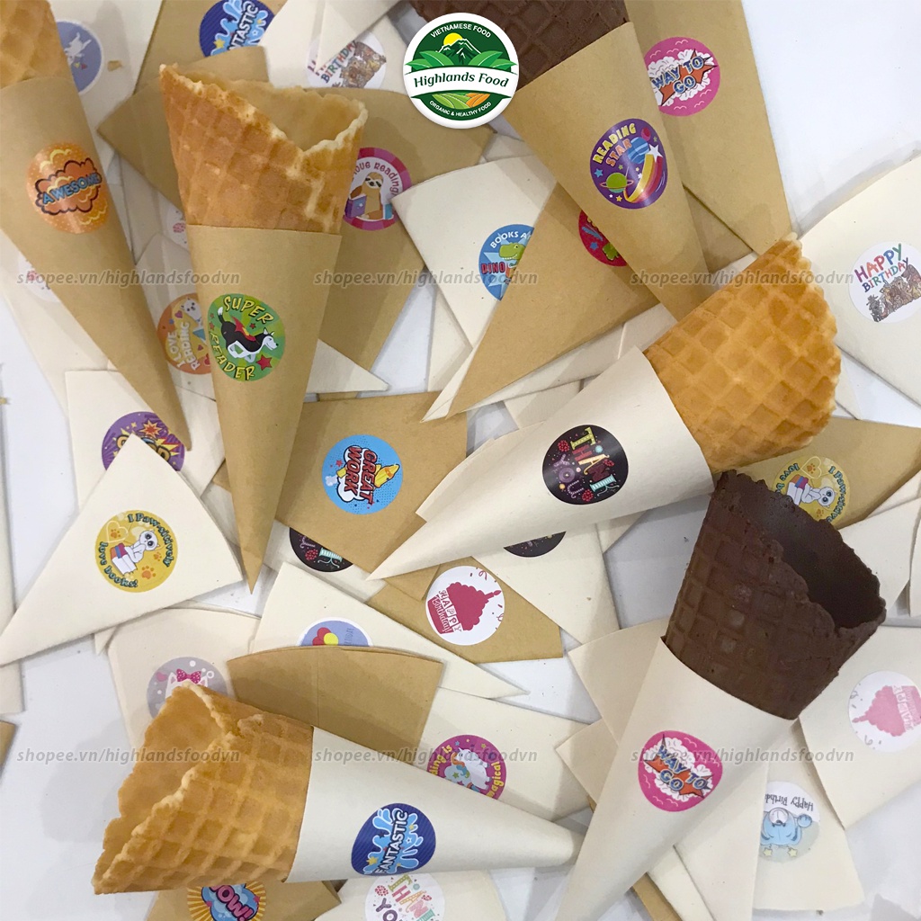 Đế Giấy Quấn Vỏ Kem Ốc Quế - 50 Cái Hình Ngẫu Nhiên - KT: 4.5x8cm - 5.5x11cm