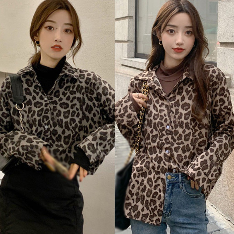 Designed Leopard Print Shirt New Long-sleeved All-match Ladies Loose Temperament Blouse